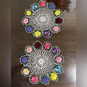 Lot Of Two Handmade Multicolored Crochet doily 13” Round